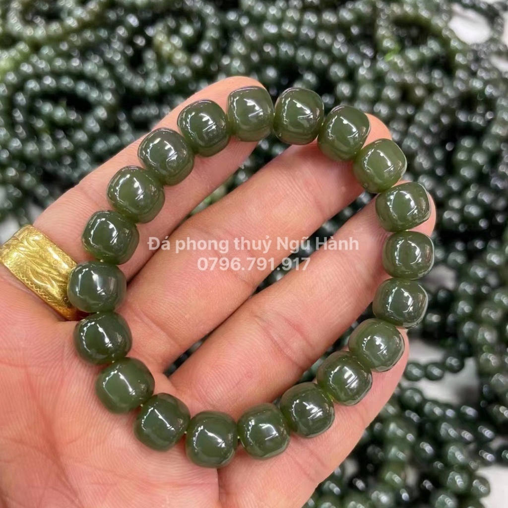 Vòng lu ngọc hòa điền hạt 10mm siêu đẹp - có kiểm định