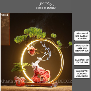 Thác khói trầm hương hươu tài lộc - khánh an decor có kệ đèn led tròn tạo thác khói hương trầm trang trí nhà, phong thuỷ