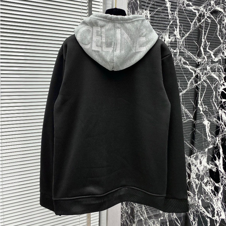 Áo Hoodie CEL Họa Tiết Thêu Mũ Xám Phối Thân Đen Chất Nỉ Bông Form Rông Nam Nữ