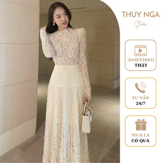 Sét váy ren  sang chảnh tiểu thư màu kem be , Trắng ( Kèm ảnh thật )
