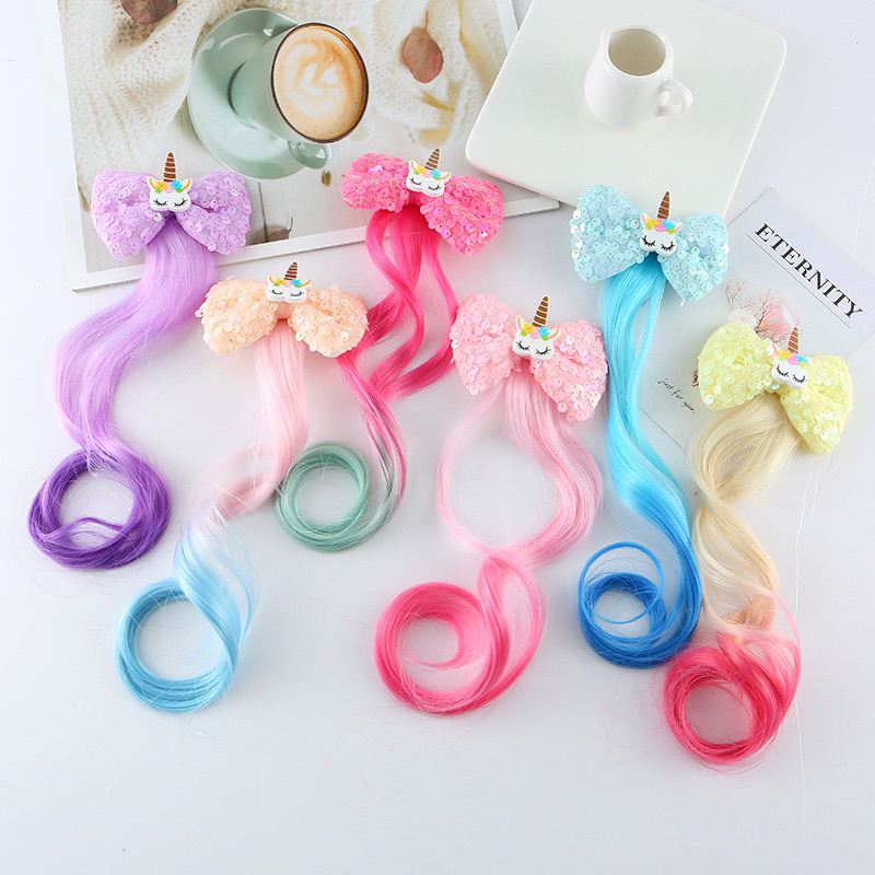 Kẹp tóc bé gái kèm tóc giả Ngựa Pony, Công chúa ELSA dễ thương giúp Tết tóc cho bé gái nhiều kiểu đi học đi chơi đi tiệc