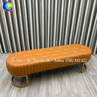 Ghế Băng Dài Bầu Dục Chân Vàng Cho Shop Sang Chảnh, Ghế Ngồi Chờ Cho Khách Không Tựa Chụp Hình Cho Shop Quần Áo