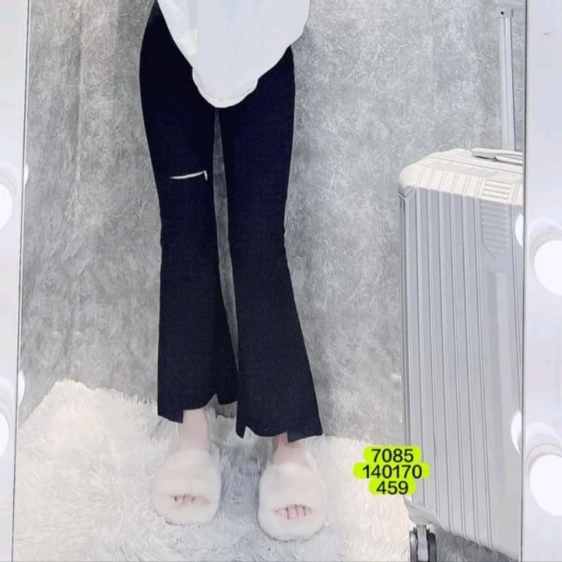 Quần Jean Bò Giấy Denim Skinny Nữ Ống Loe Cắt Gấu Rách Đùi Lưng Cao Bigsize 35-100Kg Thời Trang Girl Phố