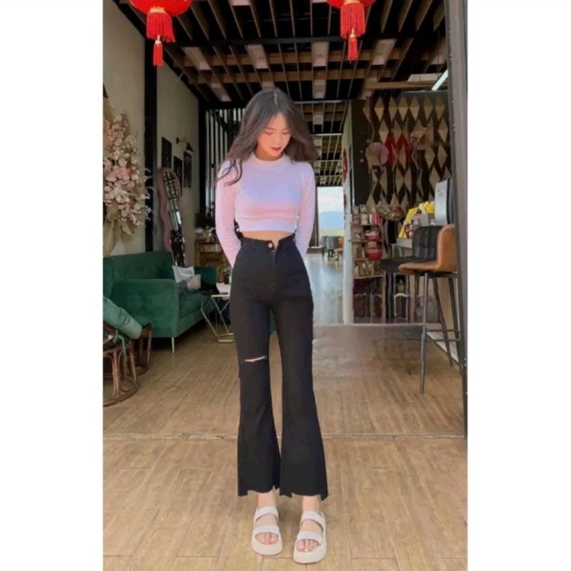 Quần Jean Bò Giấy Denim Skinny Nữ Ống Loe Cắt Gấu Rách Đùi Lưng Cao Bigsize 35-100Kg Thời Trang Girl Phố