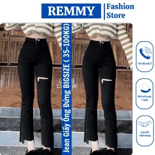 Quần Jean Bò Giấy Denim Skinny Nữ Ống Loe Cắt Gấu Rách Đùi Lưng Cao Bigsize 35-100Kg Thời Trang Girl Phố