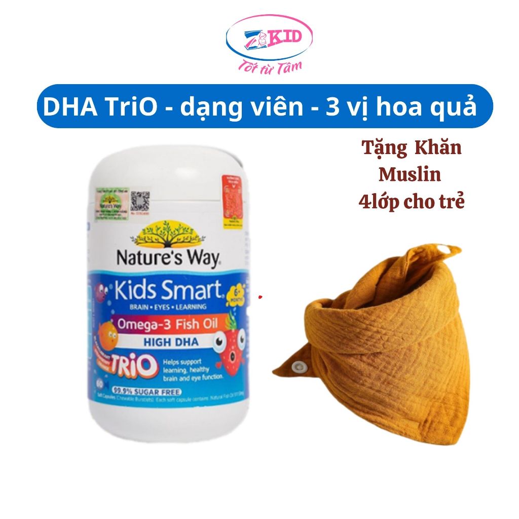 (Mua 1 tặng 1) Viên nhai DHA OMEGA-3 FISH OIL TRIO -  bổ sung Omega3 - DHA cho bé