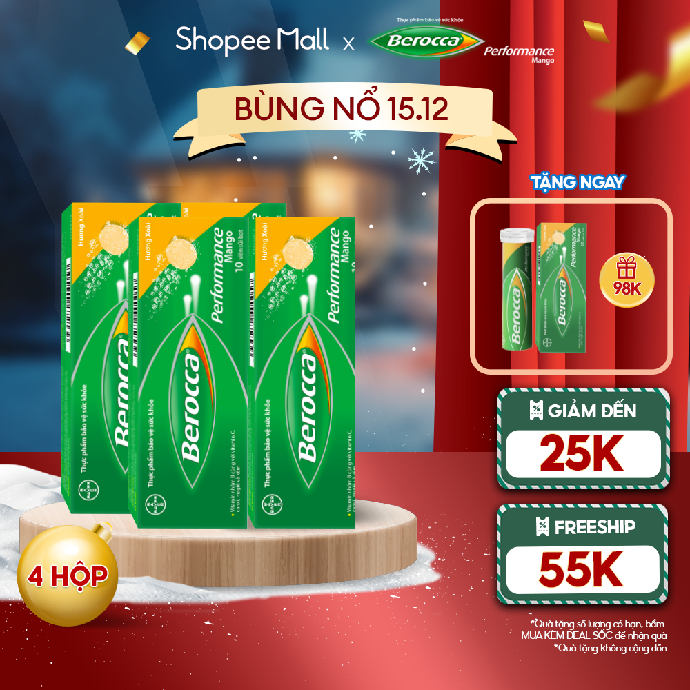 Bộ 4 Viên sủi bổ sung Vitamin Berocca Performance Mango 10 Viên / Tuýp