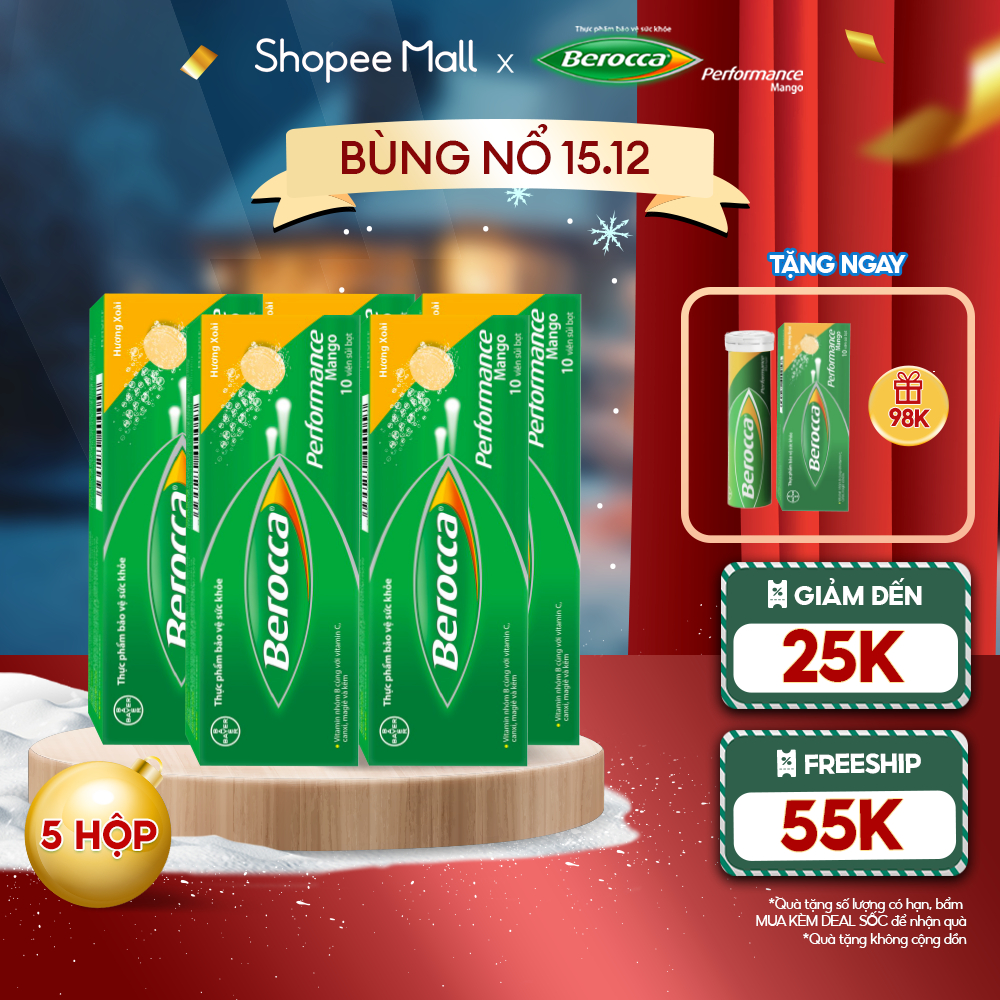 Combo 5 hộp Viên sủi bổ sung Vitamin Berocca Performance Mango 10 Viên/hộp