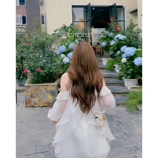 Đầm babidol rớt vai cổ yếm