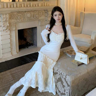 Đầm Len Trắng Công Chúa Cổ Thuyền Phối Ren Dịu Dàng Mỏng Manh - Sốp Nhỏ Order - SN2312122344ĐA