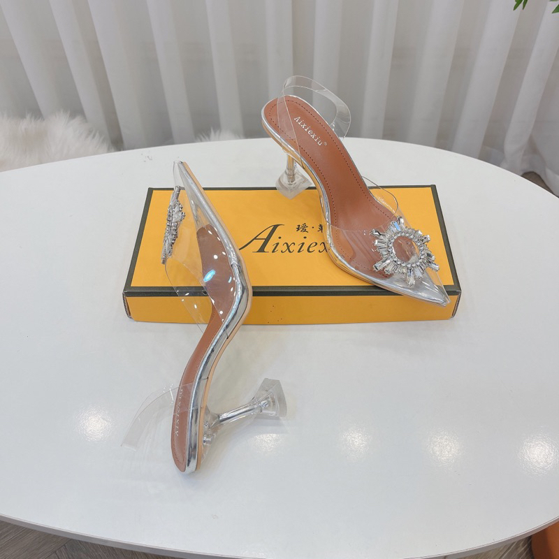 Sandal mica đá mặt trời gót loe cao cấp, gót 9cm. Form bé