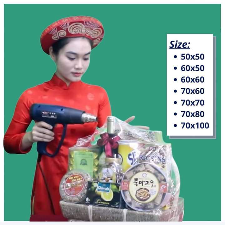 10 túi Màng co bọc giỏ quà, Giỏ Hoa Quả, Màng Co Khay Gỗ, Khay Hoa Quả loại 1 trong sáng, đủ size
