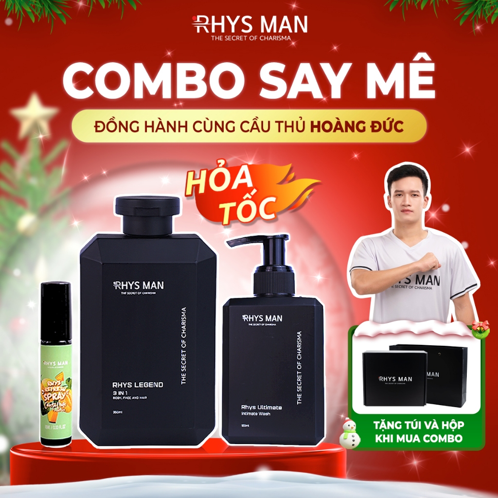 Quà tặng nam -Sữa tắm nam 3 in 1 hương nước hoa & Dung dịch vệ sinh nam 120ml & Xịt thơm miệng 10ml RHYS MAN