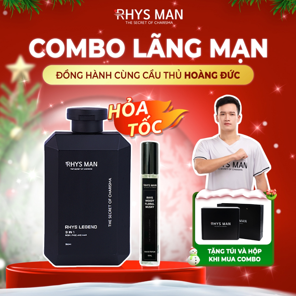 Bộ quà tặng nam Sữa tắm gội nam 3 in 1 hương nước hoa 350ml & Nước hoa nam 10ml RHYS MAN