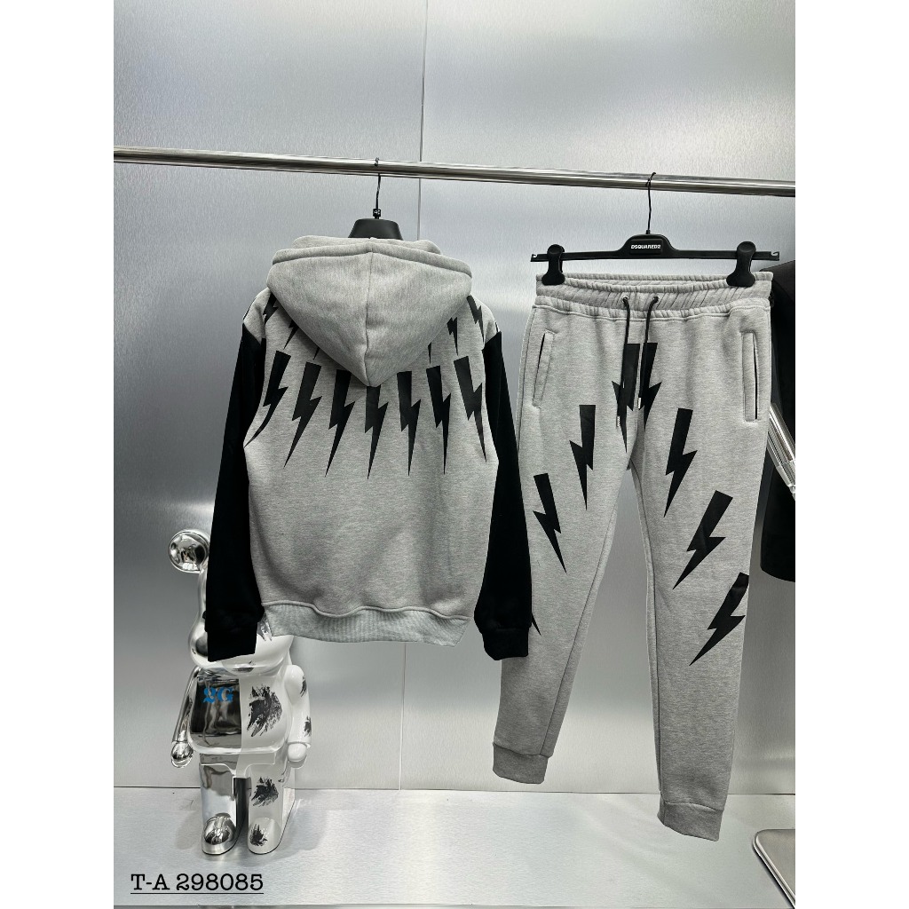 Bộ khoác hoodie zip Neil Barrett hoạ tiết tia sét trắng siêu đẹp-Bộ nỉ nam có mũ hình tia sét cực chất