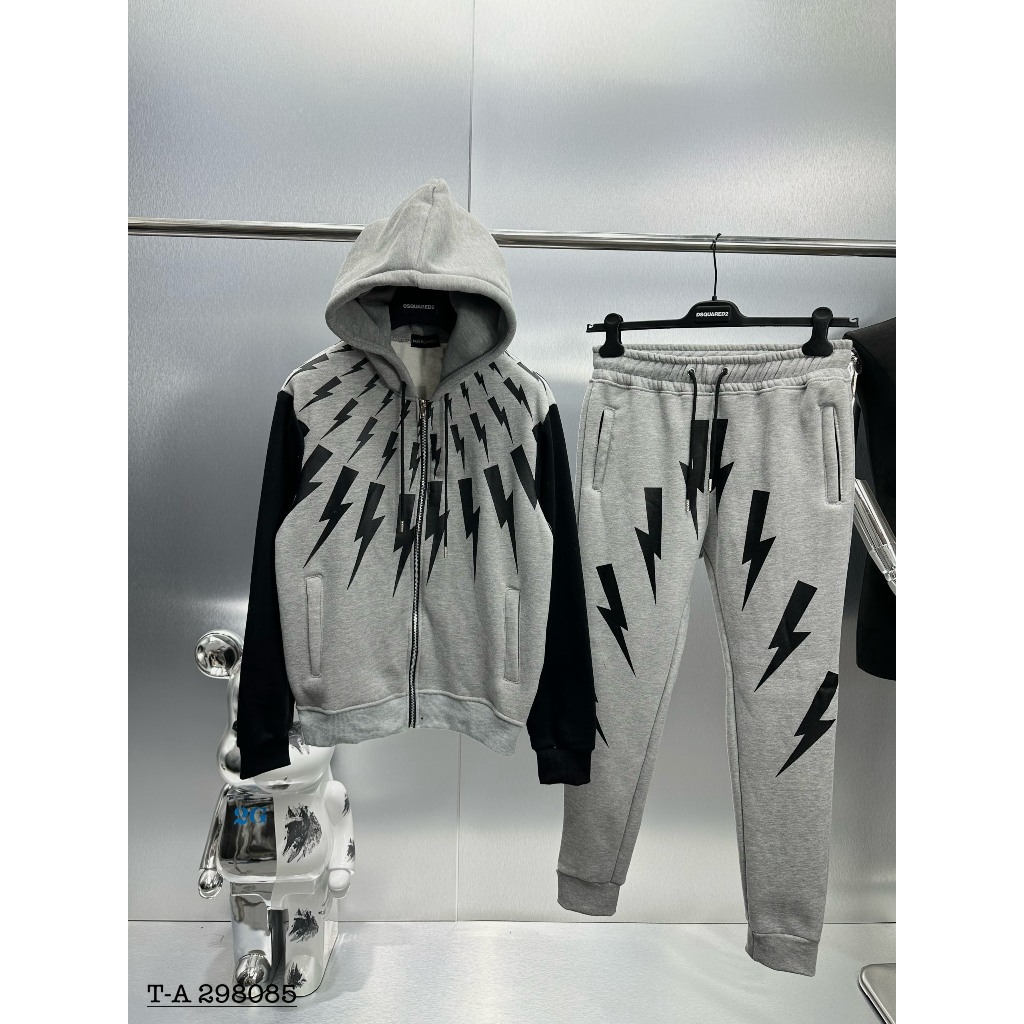 Bộ khoác hoodie zip Neil Barrett hoạ tiết tia sét trắng siêu đẹp-Bộ nỉ nam có mũ hình tia sét cực chất