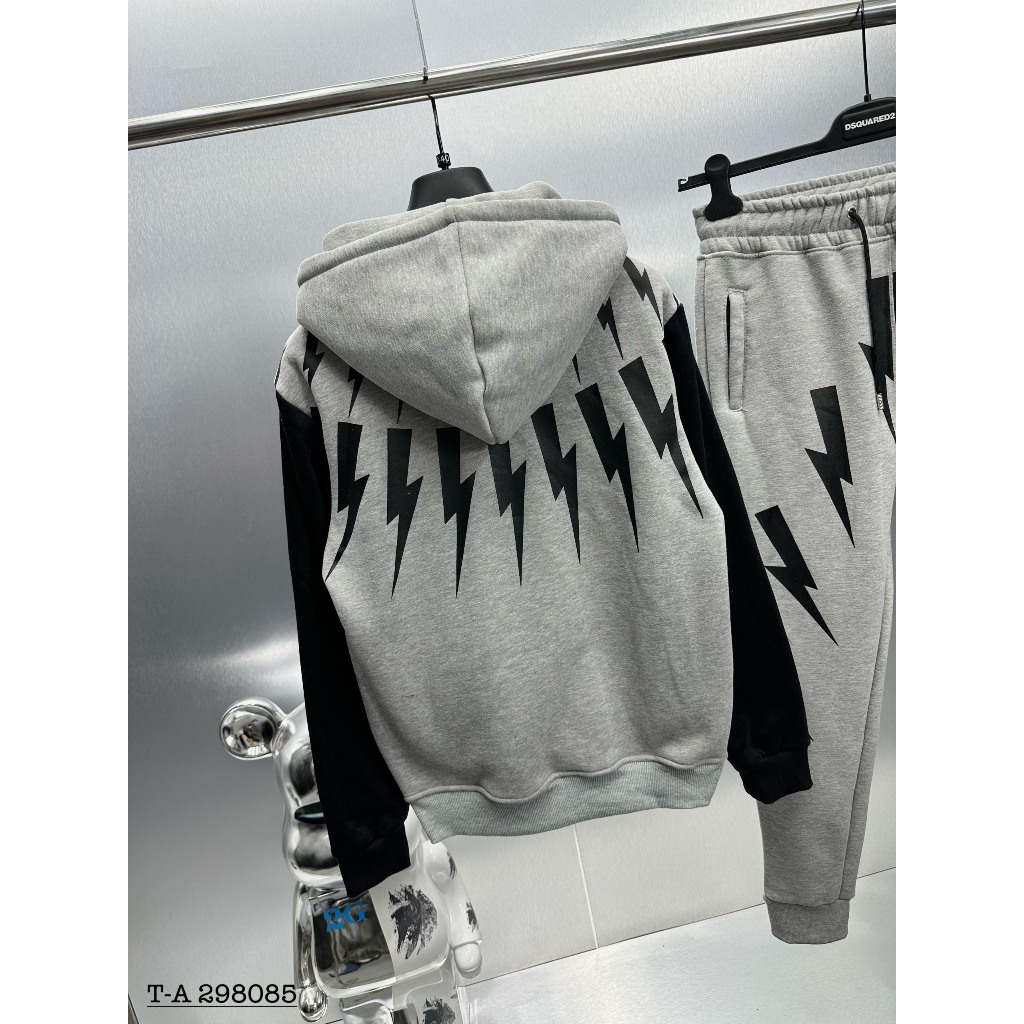 Bộ khoác hoodie zip Neil Barrett hoạ tiết tia sét trắng siêu đẹp-Bộ nỉ nam có mũ hình tia sét cực chất