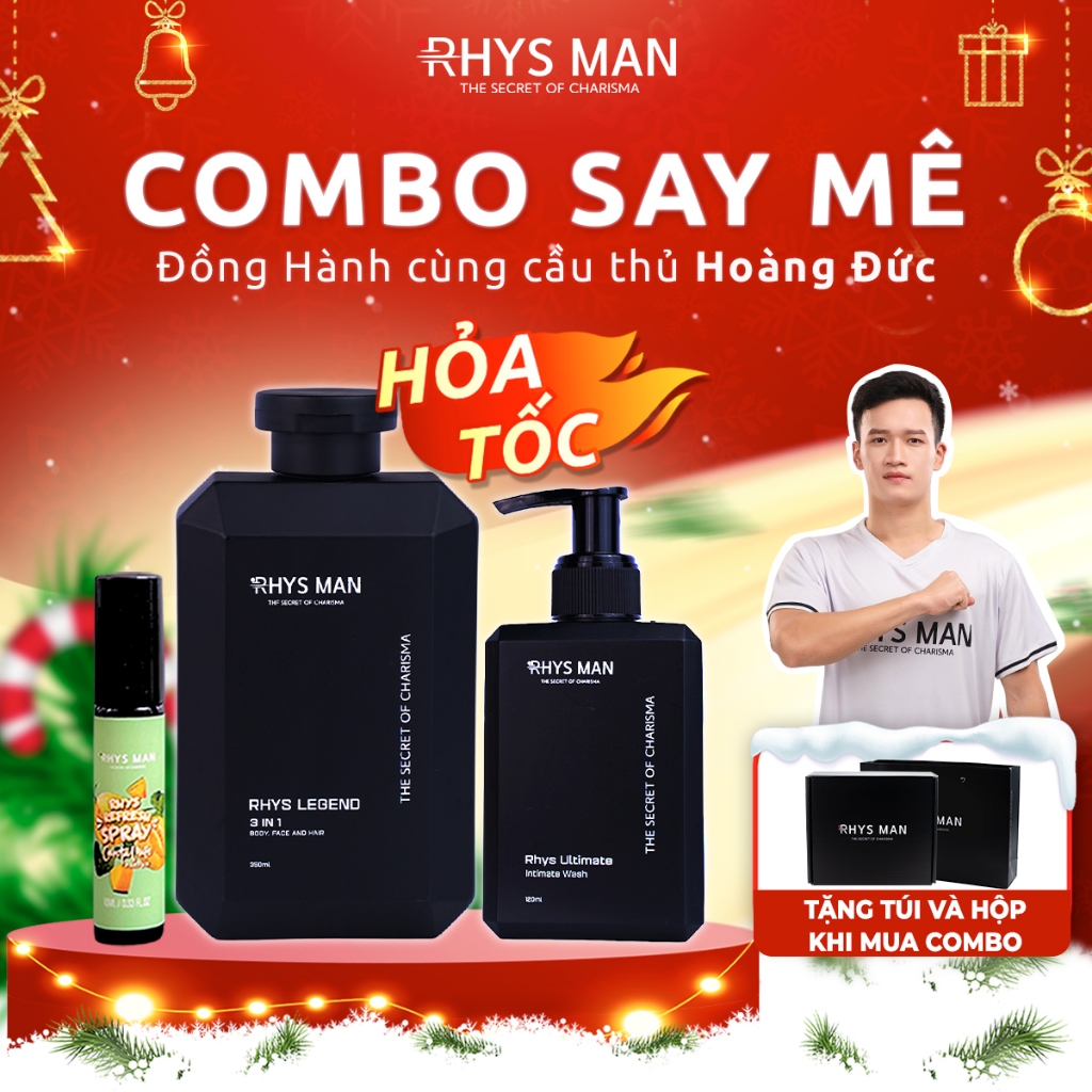 Quà tặng bạn trai Sữa tắm nam 3 in 1 hương nước hoa & Dung dịch vệ sinh nam 120ml & Xịt thơm miệng 10ml RHYS MAN