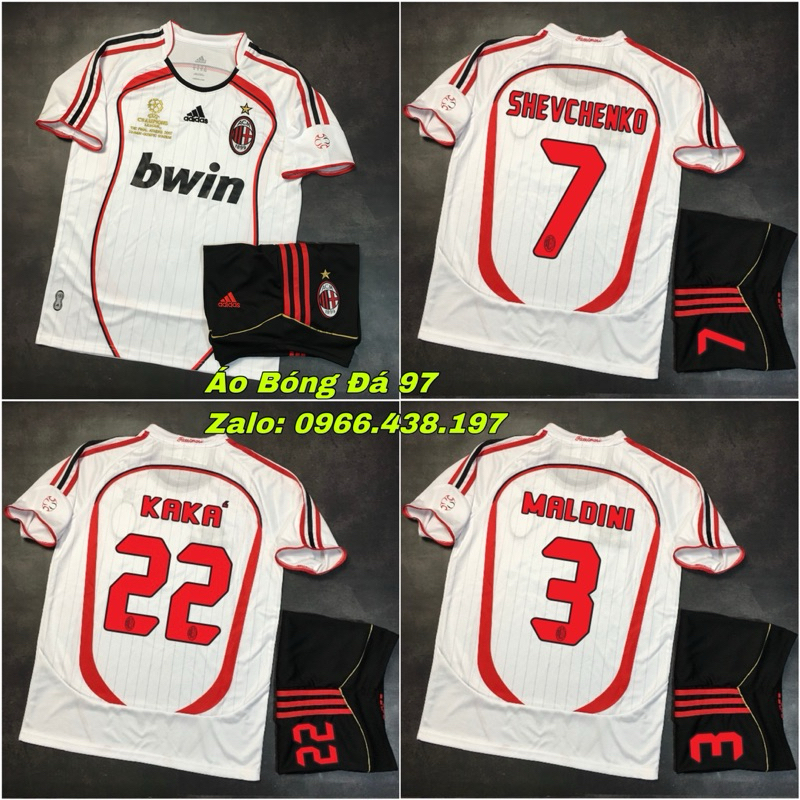 Bộ Quần Áo Bóng Đá, Áo Đá Banh CLB AC Milan Retro Sân Khách 2007 - Chuẩn Thi Đấu - Vải Polyester Gai Thái