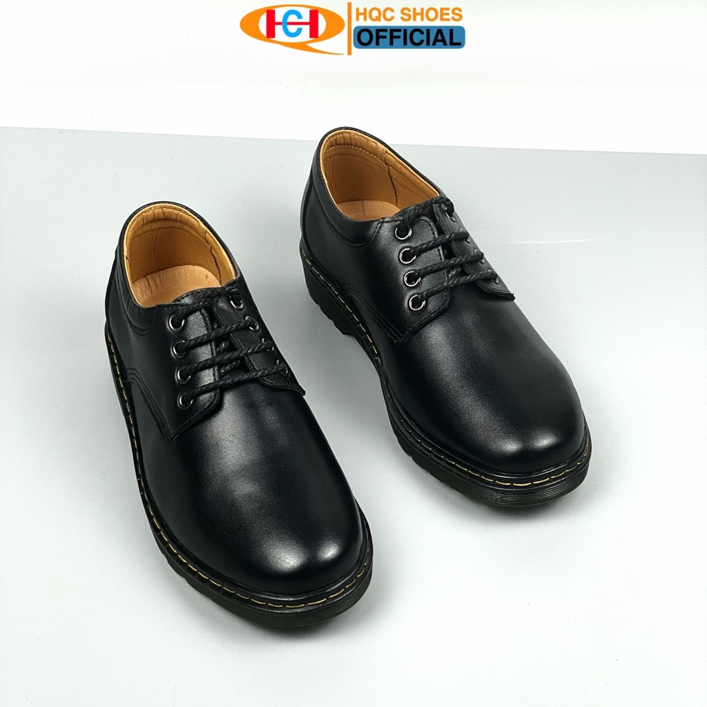 Giày buộc dây nam HQC SHOES da bò đế khâu siêu bền GD-020 Đen