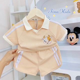    RiO Kids   Bộ cộc tay  áo Polo vải cotton thêu hình trước ngực quần chạy viền cho bé trai bé gái mặc đi học đi chơi 