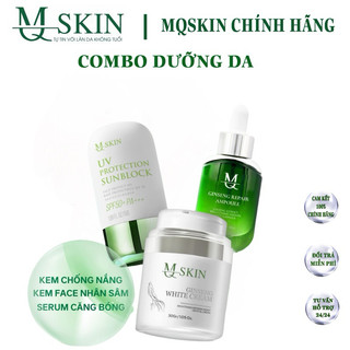 Combo dưỡng phục hồi cấp ẩm MQ Skin - Kem face nhân sâm 30g, Serum căn bóng 30ml, Chống nắng SPF50 50ml