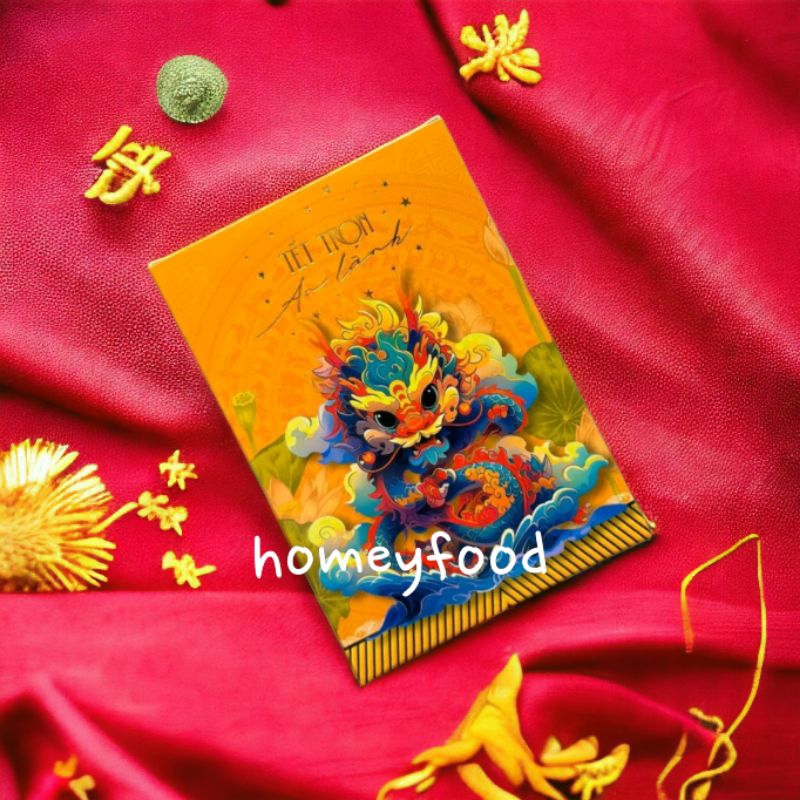 Vỏ kẹo rồng, hộp đựng bánh, trà, nho mẫu mới 2024 trang trí giỏ quà tết