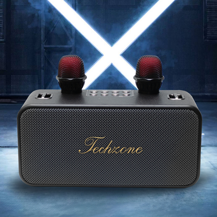 Loa bluetooth karaoke K186 kèm 2 micro không dây xách tay công xuất 20W âm thanh trầm ấm bass căng Techzone Mall