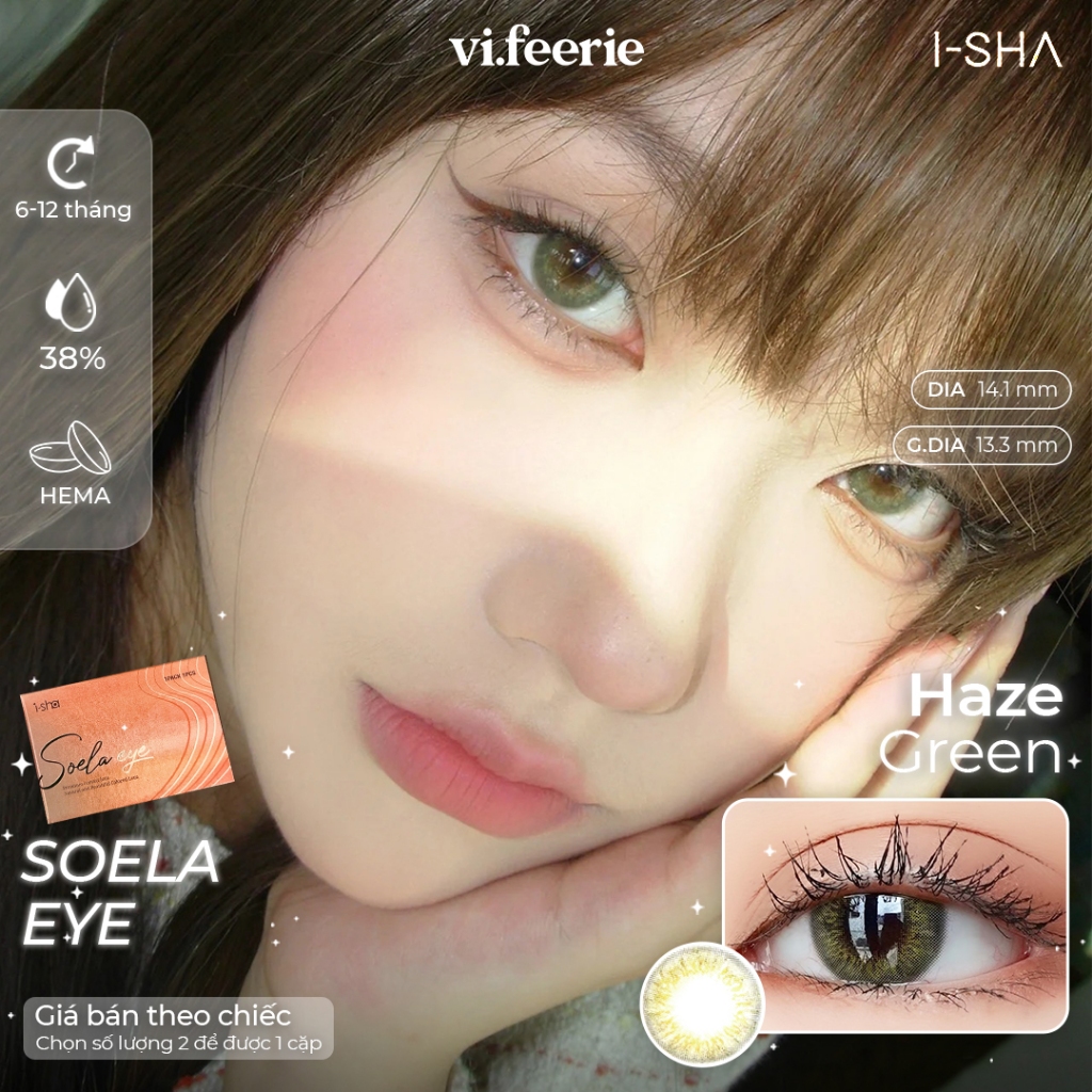 Kính áp tròng (lens) xanh lục ánh vàng SOELA EYE HAZE GREEN I-SHA Lens-VF Lens