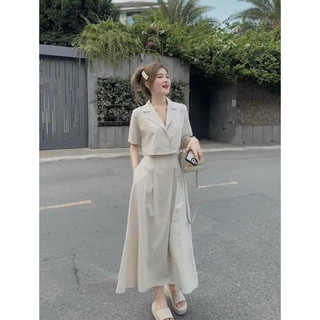 Set Ulzzang Áo Vest Croptop Kèm Chân Váy Dài