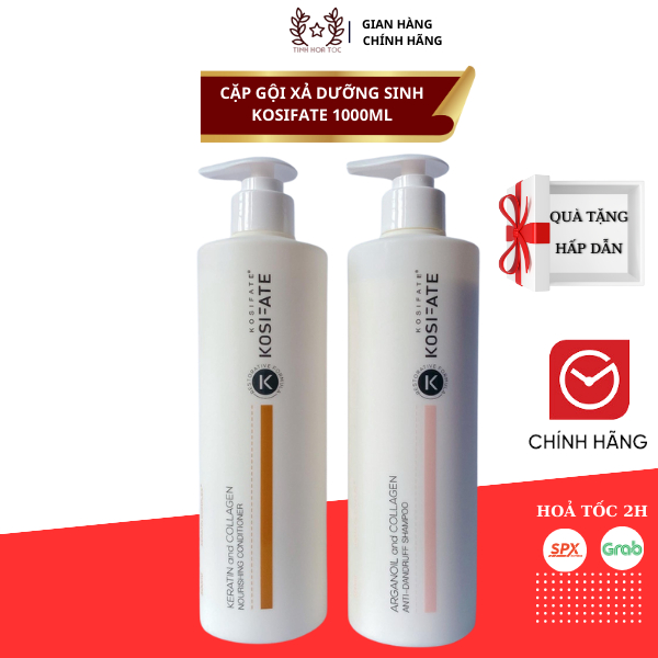 Dầu gội xả Kosifate Collagen dưỡng sinh sạch gàu mềm mượt 1000ml