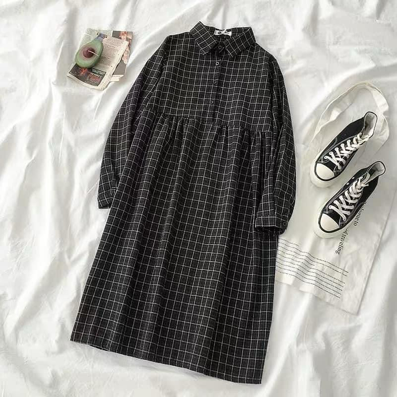 Đầm babydoll kẻ caro đen