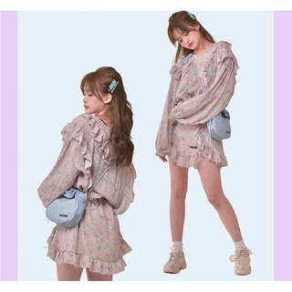 Đầm voan hoa nhí dài tay kiểu Pháp cổ điển PinkLink