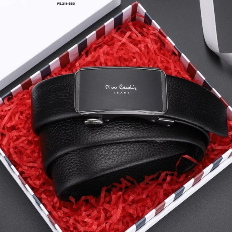 Thắt lưng mặt trượt, bản kéo, đẩy Pierre Cardin dây lưng da đen black pin buckle