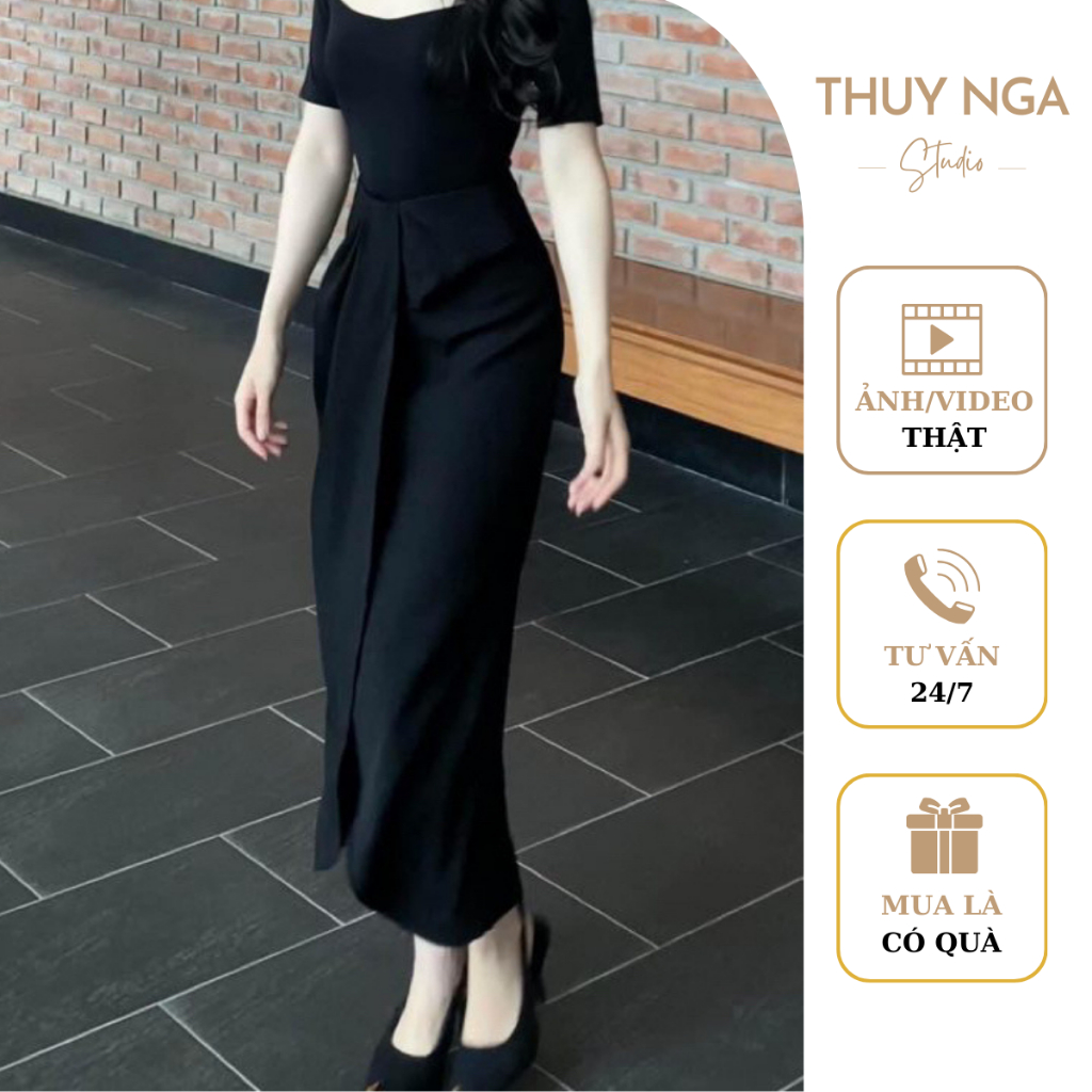 Chân Váy Nữ 𝗧𝗛𝗨𝗬 𝗡𝗚𝗔 𝗦𝗧𝗨𝗗𝗜𝗢 Thiết Kế Xẻ Tà Dáng Dài Chất Chéo Hàn Sang Trọng Quyến Rũ Mix Được Nhiều Loại Áo