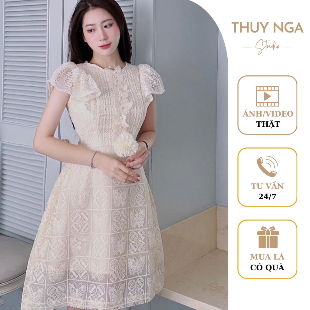 Váy Ren Be Sang Chảnh Tiểu Thư Dự Tiệc Đi Chơi Hàng TKCC Váy Ren Dáng A Sang Chảnh