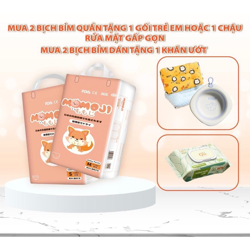 Combo 2 Tã quần/Dán Momoji Nhật Bản thoáng khí, thoát ẩm tốt giúp da bé khô thoáng