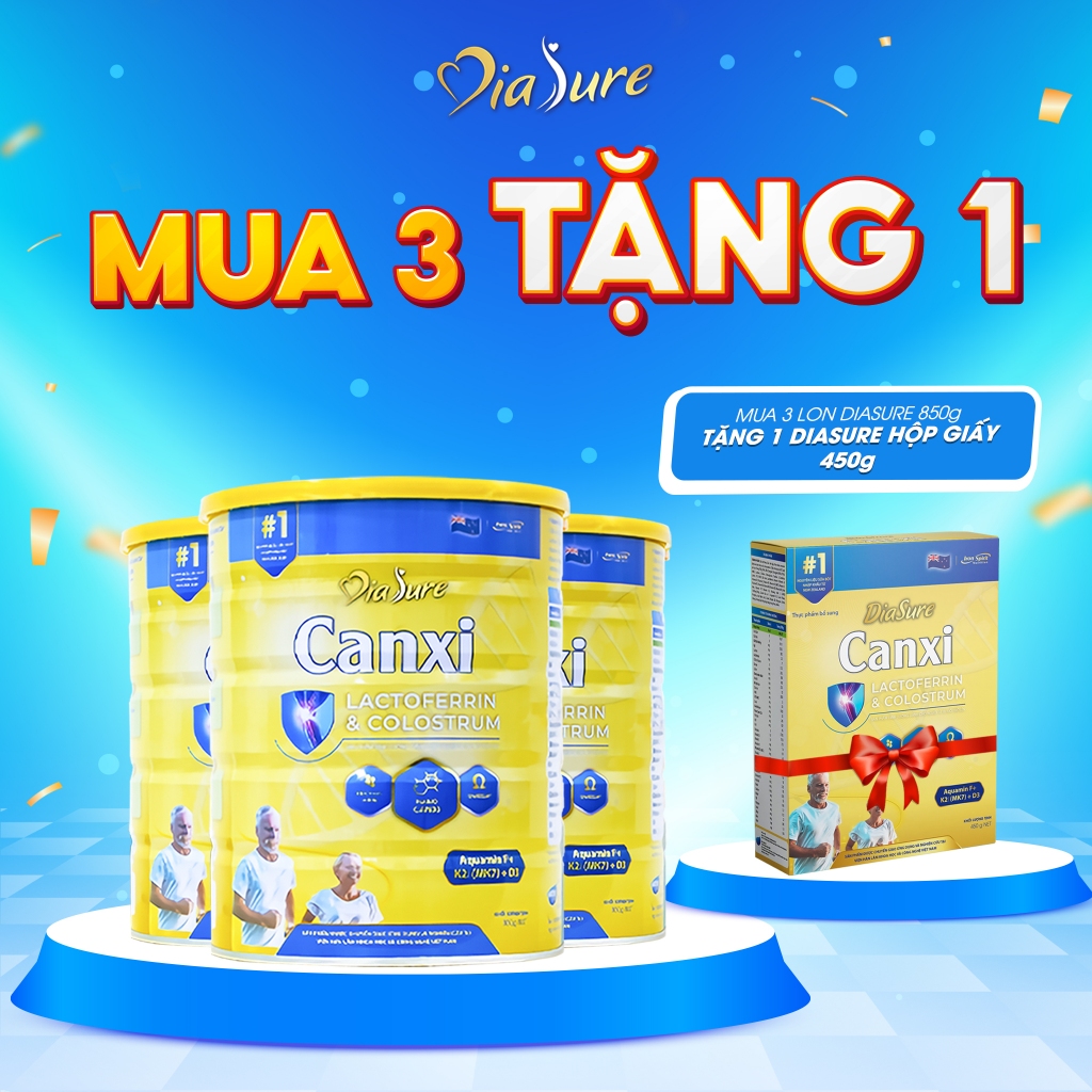 COMBO 3 TẶNG 1 Lon 450G, Diasure Canxi 850G - Bổ Sung Canxi Nano, Bảo Vệ Xương Khớp, Chống Đâu Nhức Xương Khớp