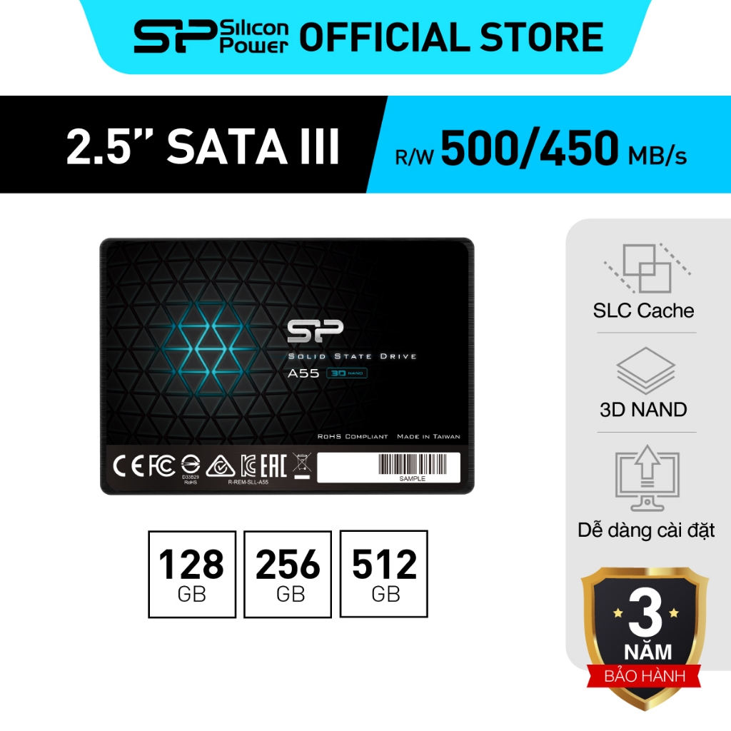 Ổ cứng SSD Silicon Power 128GB/256GB/512GB SATA 3 2.5" A55 | Bảo hành 36 Tháng