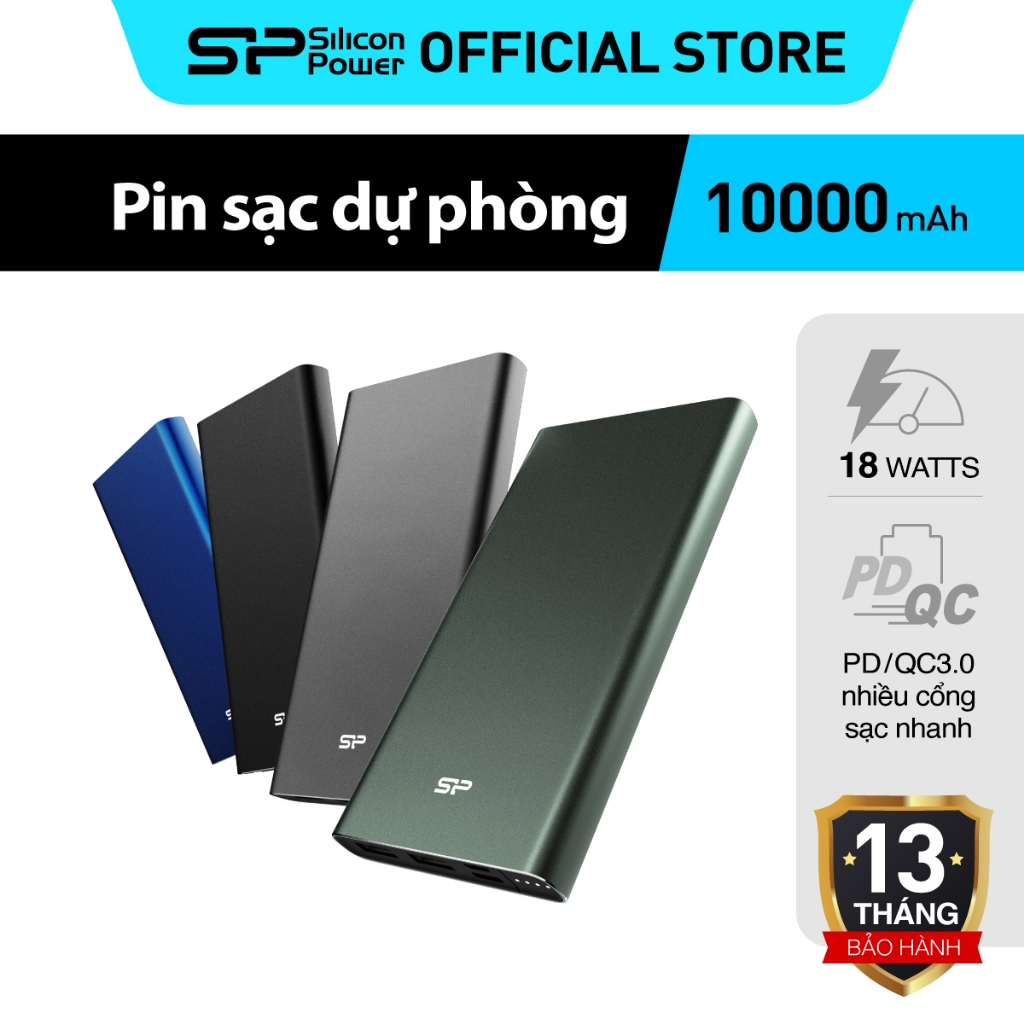 Pin Sạc Dự Phòng Sạc Nhanh/ Chống cháy nổ Silicon Power QP60 -10000mAh/Bảo hành 13 tháng