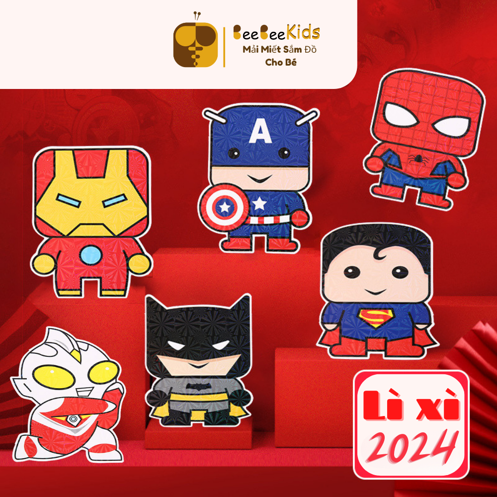 Bao Lì Xì 2024 Chibi Tết Hot Trend Dễ Thương, Họa Tiết Siêu Anh Hùng Người Nhện Đội Trưởng Mỹ Sỉ Lẻ Giá Rẻ BEEBEEKIDS