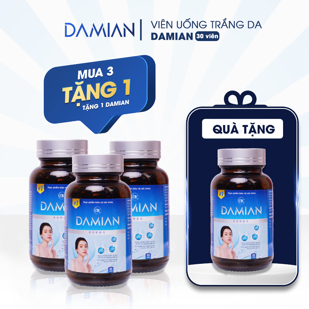 Viên Uống Trắng Da Damian, hỗ trợ làm mờ thâm nám, tàn nhan dưỡng trắng chỉ sau 30 Ngày
