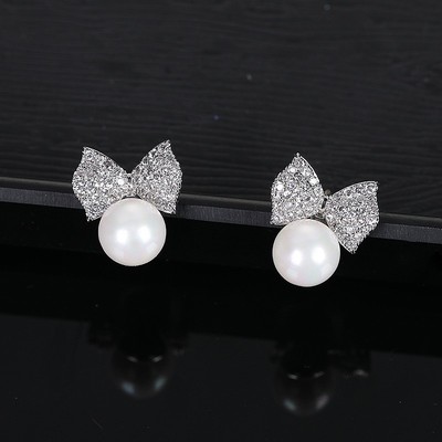 Bông Tai Gắn Hạt Ngọc Trai 10ly Charm Nơ Xinh Xinh - Ngọc Trai Trường Thịnh