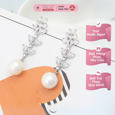 Bông Tai Ngọc Trai Đính Hạt 10ly Thả Sợi Dài Xinh Xinh - Ngọc Trai Trường Thịnh