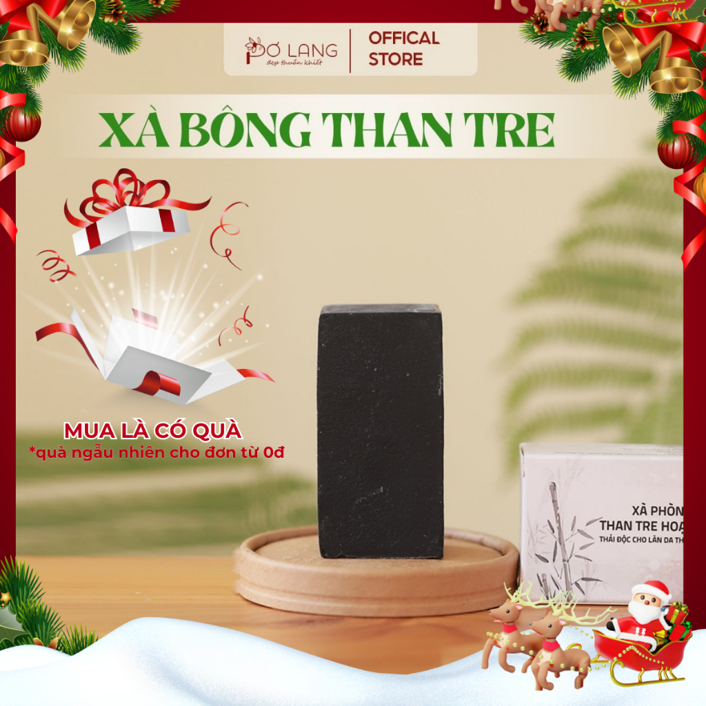 Xà bông than tre giảm mụn lưng thải độc da Pơ Lang bánh 100gam (Giảm viêm lỗ chân lông, giảm mụn lưng)