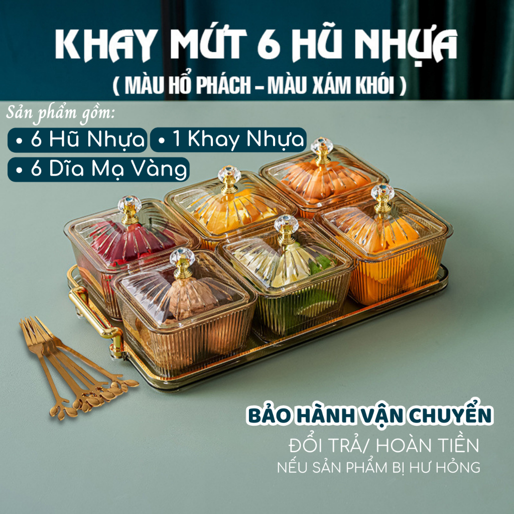 Khay Đựng Mứt Tết 6 Ngăn Đựng Bánh Kẹo, Hạt Dưa, Mứt Tết Sang Trọng, Hũ Đựng Kẹo Ngày Tết Cổ Truyền 2023