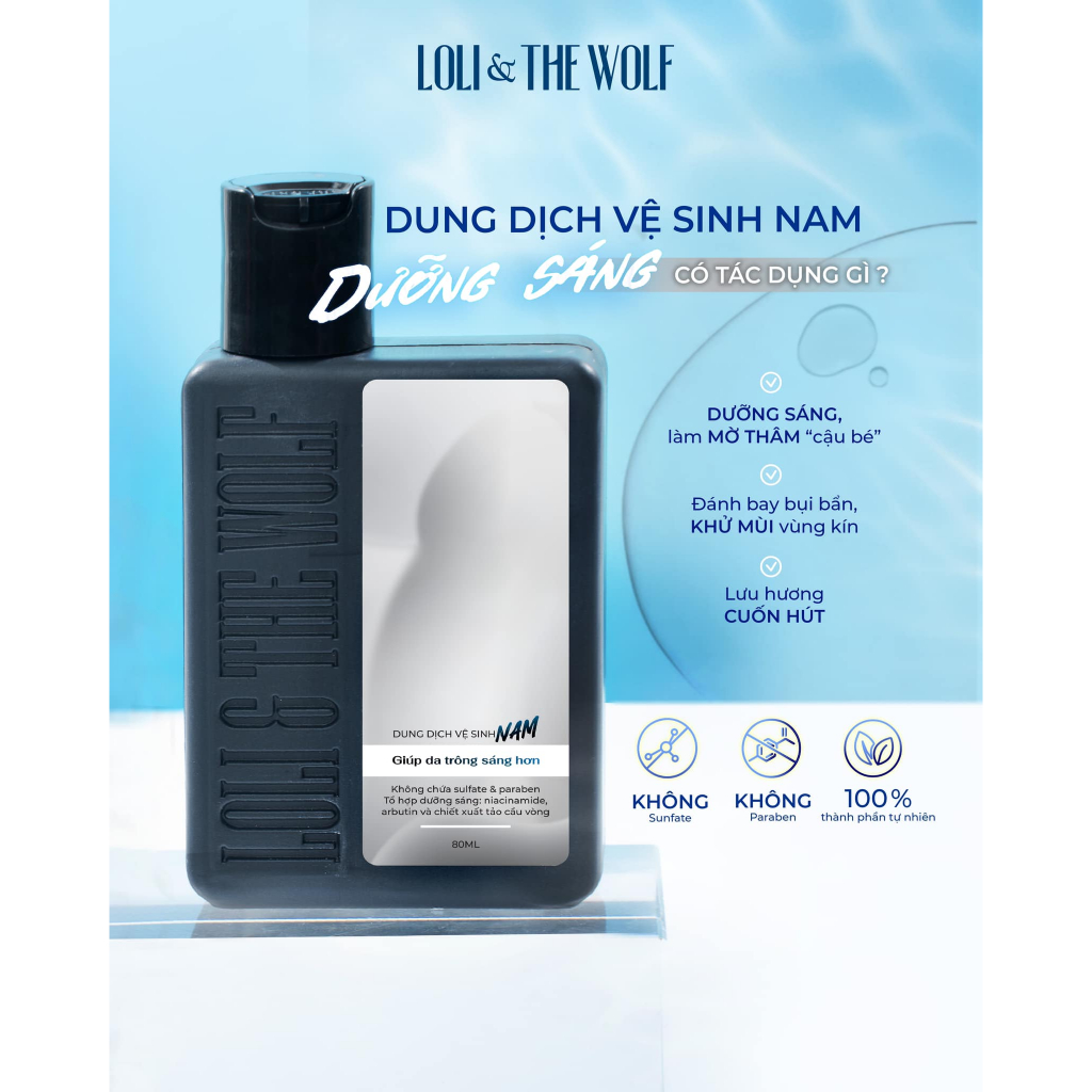 Dung Dịch Vệ Sinh Nam Giới Dưỡng Sáng Loli & The Wolf Tinh Chất Niacinamide & Arbutin Hương Nước Hoa Khử Mùi Tốt 80ml