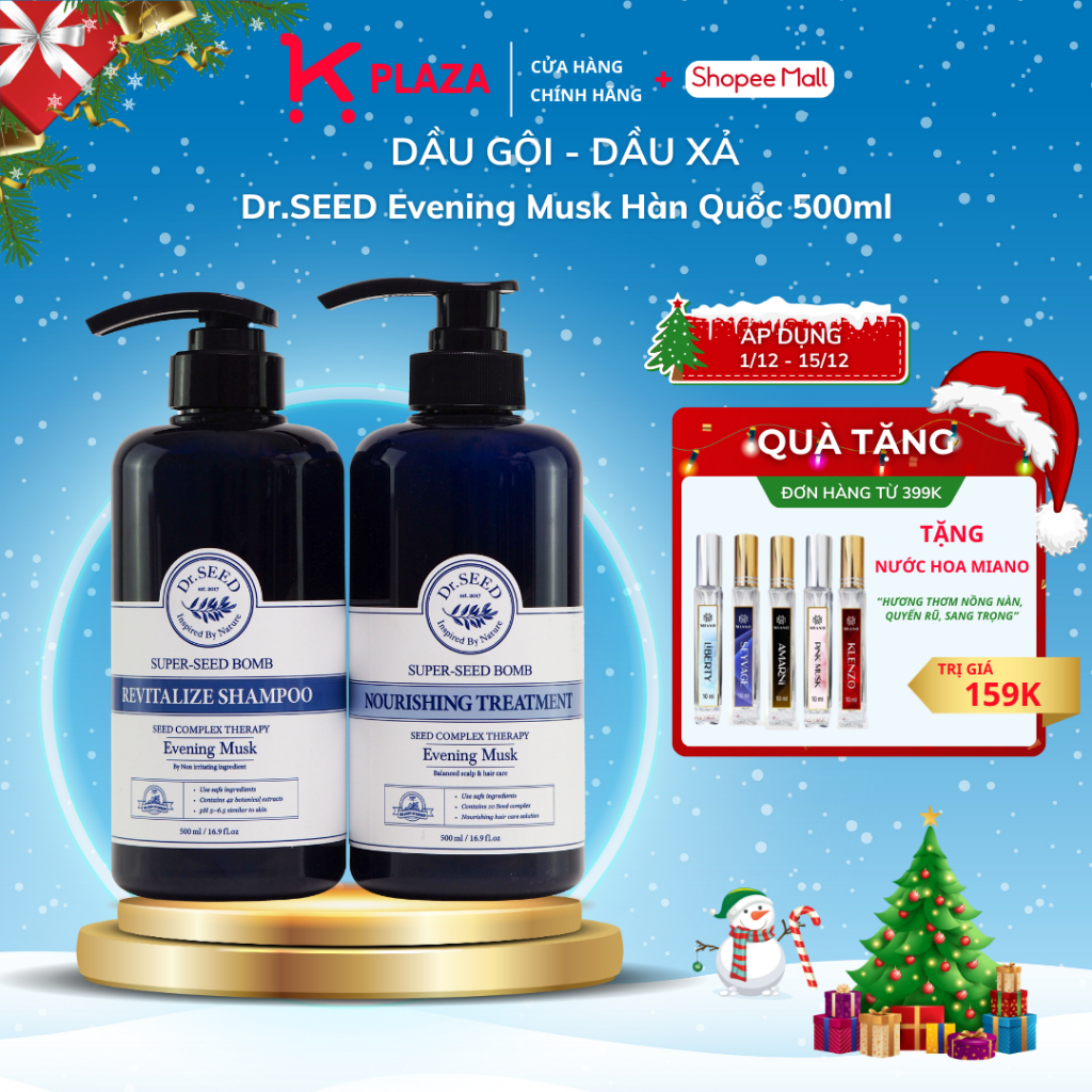 Combo dầu gội, dầu xả, sữa tắm Dr.SEED Evening Musk 500ml Hàn Quốc dưỡng ẩm da chăm sóc tóc chống rụng hương nước hoa
