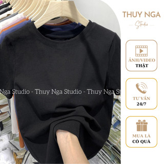 Áo Phông Basic 𝗧𝗛𝗨𝗬 𝗡𝗚𝗔 𝗦𝗧𝗨𝗗𝗜𝗢 Cổ Tròn Tay Ngắn Màu Trơn Nhiều Màu Hàng QC Dễ Mix Marth Đồ