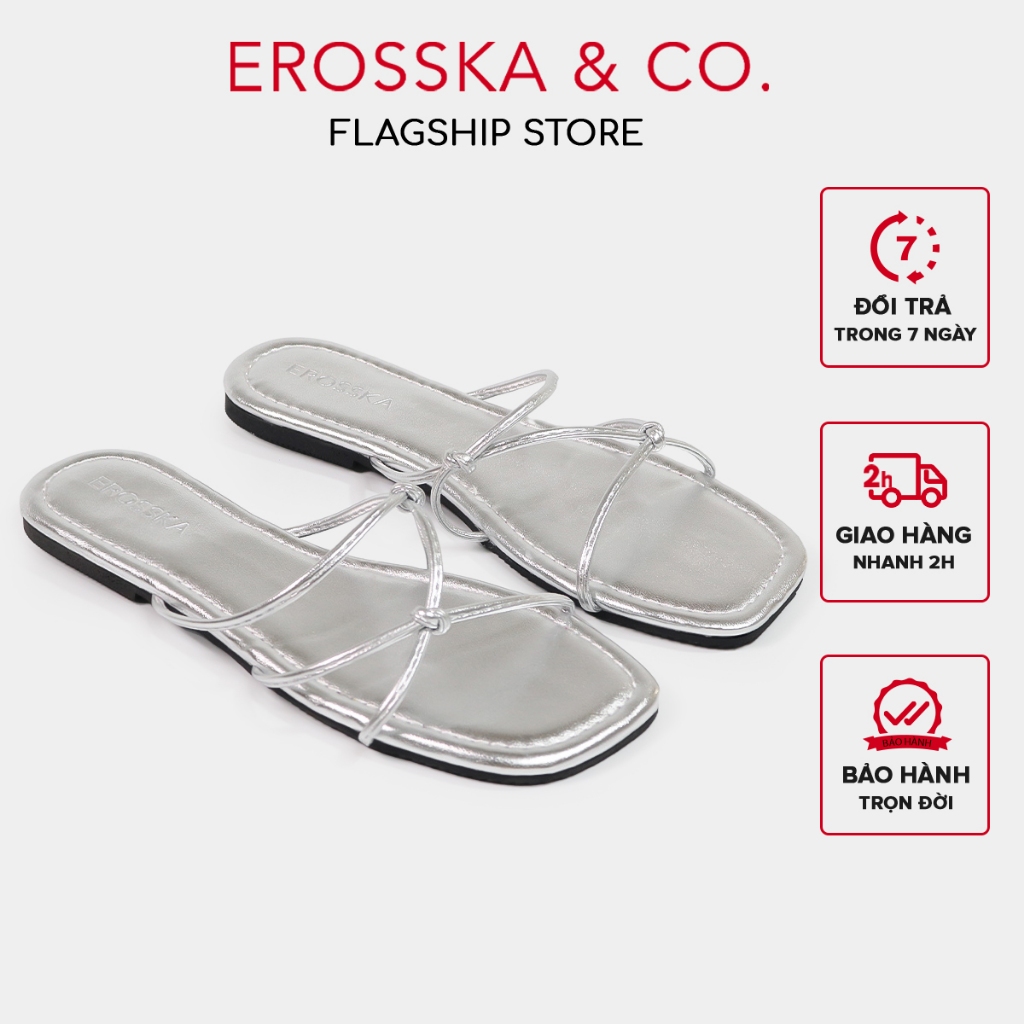 Erosska - Dép nữ thời trang đế bằng phối dây quai mảnh màu bạc - DE077
